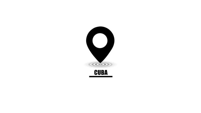 Black location pin icon with " CUBA" text and concentric circles on white background map marker