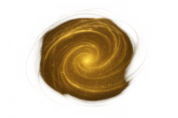 Golden glitter swirling vortex texture with sparkling particles, abstract gold liquid splash on transparent background