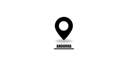 Black location pin icon with Andorra text and ripple effect on white background map marker