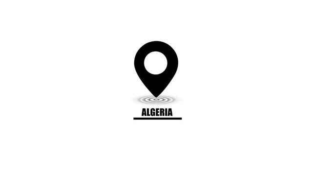 Black location pin icon with Algeria text and ripple effect on white background map marker