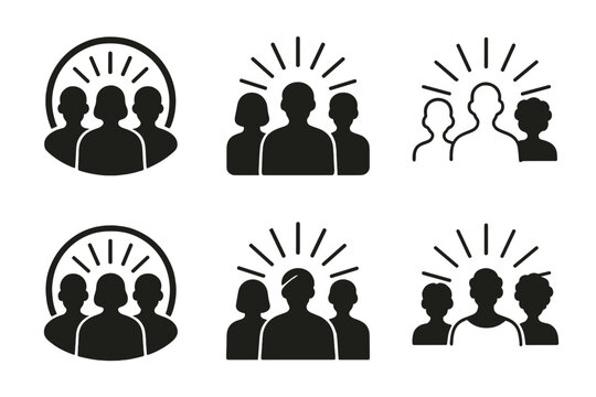 Diverse Unity Icons. Breaking stereotypes. Icon set. Set Logo of Breaking stereotypes: cracked glass with equality sign. harmonious logo variations of the same