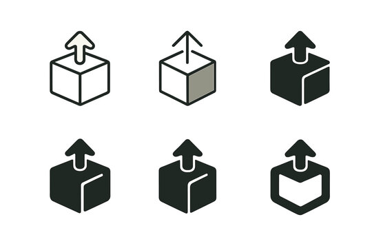 E-commerce Icons Grid. E-commerce platforms and online sales. Icon set. Set Logo of e-commerce: delivery box and arrow. harmonious logo variations of the same
