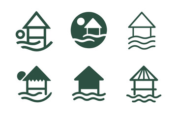 Eco-Lodge Logo Set. Themed eco-lodges and off-grid retreats. Icon set. Set Logo of themed eco-lodges and off-grid retreats: desert eco-pod. harmonious logo