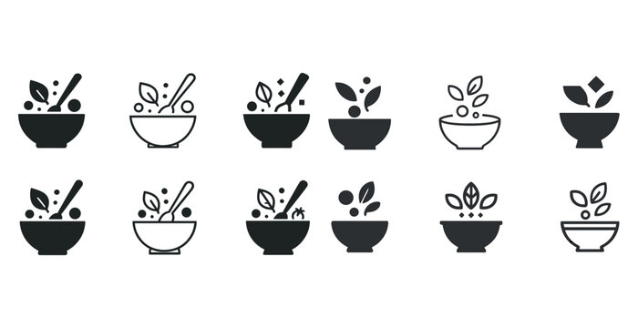 Collection of minimalist herbal icon designs in black and white