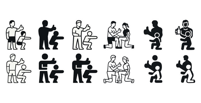 Silhouette symbols of coach-guided exercise and interaction