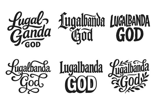 Lugalbanda Lettering Variations. Lugalbanda God. Set lettering. harmonious lettering variations of the same emblematic concept (Bold hand-lettering with