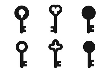 Artistic Symbolism Icons. Symbolism in art and its meanings. Icon set. Set Logo of Key: Symbol of knowledge. Negative space, Symmetrical form, Flat solid,
