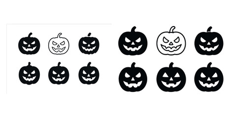Black and white halloween pumpkin faces: spooky jack-o'-lantern designs