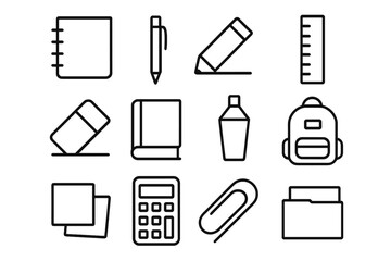 Study Icons Collection. Study and Learning Spaces. Solid icon set of Study and Learning Spaces: desk, notebook, pencil, lamp, globe, bookshelf, laptop,