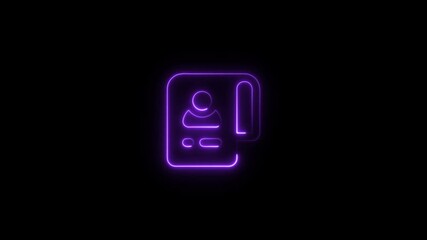 Purple Neon Contact Card Icon profile person 4k animation video on black background 