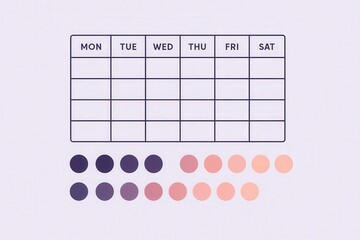 Minimalistic weekly planner design featuring color coded dots on a soft pastel background with an emphasis on organization and productivity captured with clarity