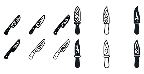 Set of decorative knife icons with ornamental designs