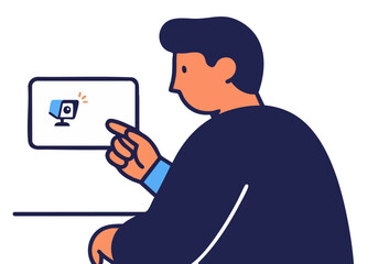 man observes a monitor displaying motion detection Modern illustration style focusing on security and technology Clean graphic design
