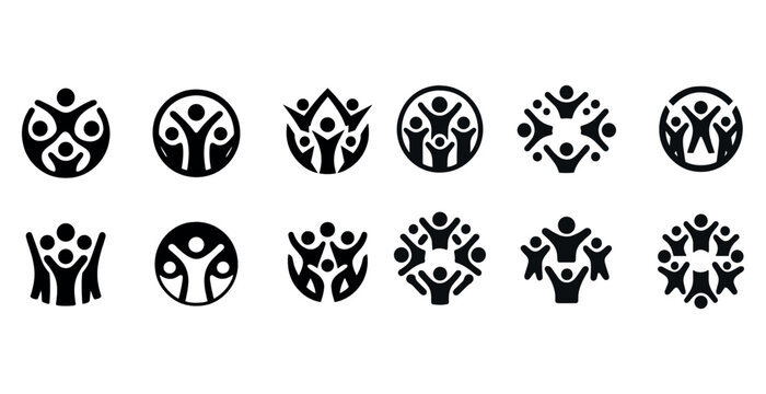 Diverse human figures embrace unity and community in creative logos