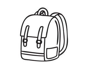 School backpack, simple icon, line art doodle, outline contour, monochrome, hand drawn