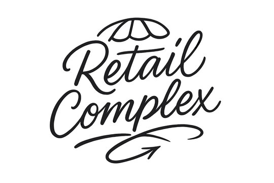 Retail Complex Lettering. Retail Complex ? brush script hand-lettering with fluid semi-cursive strokes, thin connectors, fast brush accents; composition:
