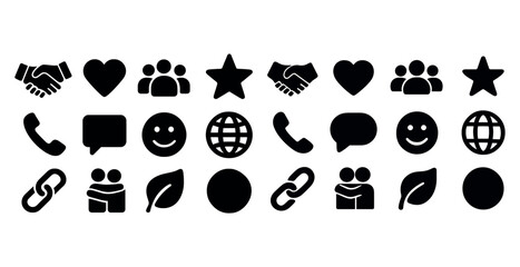 Fototapeta premium Assorted black icons: communication, nature, and people