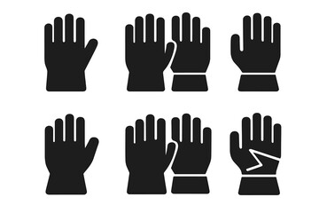 Obraz premium Work Gloves Icons. Blue-collar worker. Icon set. Set Logo of Gloves: Protective work gloves. Flat solid, Iconic shape, Minimal outline, Filled silhouette,