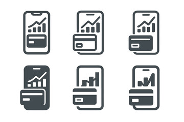 Finance App Icons. Managing finances with an app. Icon set. Set Logo of managing finances with an app: credit card and analytics chart. harmonious logo