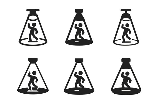 Parody Skit Logos. Parody skit. Icon set. Set Logo of parody skit: stage spotlight and performer. harmonious logo variations of the same emblematic concept,