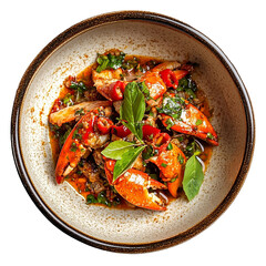 Chilli crab in dish isolated on transparent background