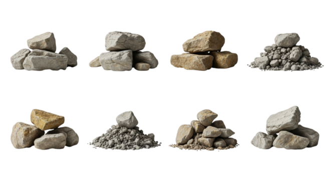 Elevate your designs with these versatile rock and stone pile elements for landscapes