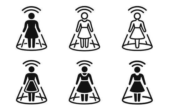 Augmented Fashion Logos. Augmented reality fashion. Icon set. Set Logo of augmented reality fashion: holographic dress projection around body. harmonious logo