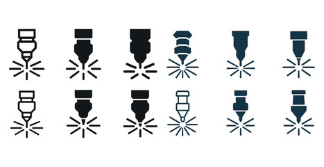 Naklejka premium Collection of laser cutter icons in black and blue styles