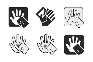 Obraz premium Fingerprint Erasure Icons. Wiping fingerprints off glass. Icon set. Set Logo of wiping fingerprints off glass: handprint partially erased from a