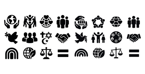 Diverse symbols of unity and peace featuring cultural and social icons