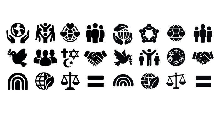 Diverse symbols of unity and peace featuring cultural and social icons