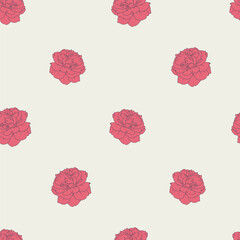 Vintage seamless pattern with hand drawn pink rose flowers on beige background