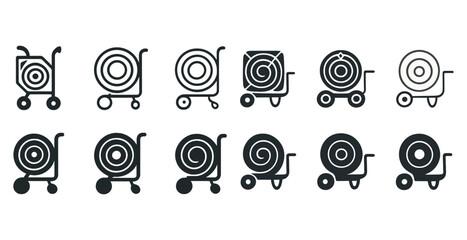 Set of shopping cart icons with spiral and target designs