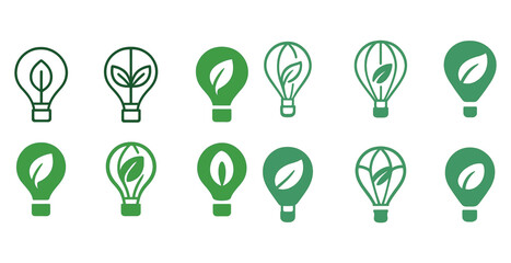 Green energy icons: eco-friendly light bulb and hot air balloon designs