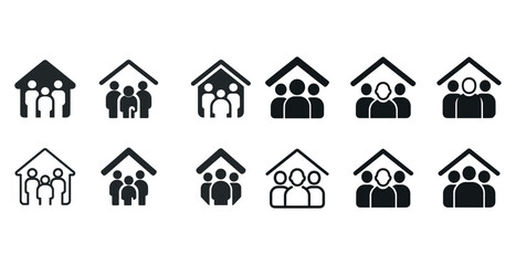 Set of family and community icon variations in black and white