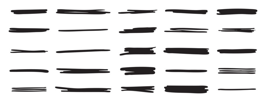 Black underline stroke set. Hand drawn highlight lines. Bold marker strokes for text emphasis design