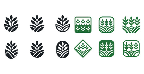 Fototapeta premium Set of agricultural plant icons in black and green variations