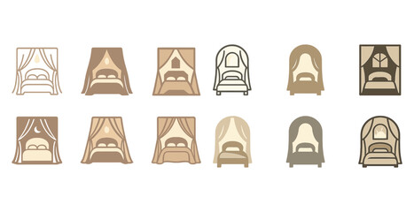 Elegant canopy bed icons set in earth tones for interior design