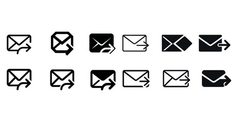 Email icon set with send and forward symbols in various styles