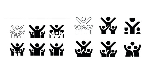 Diverse group icons with people joyfully raising hands