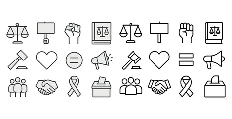 Collection of law, justice, and advocacy icons