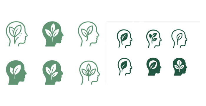 Green nature-inspired human profile icons with leaf designs