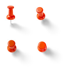 Naklejka premium Red push pin set isolated on transparent background. 3D render. 