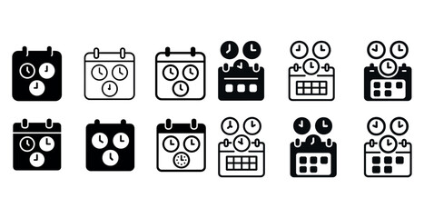 Black and white clock and calendar icons for time management and scheduling