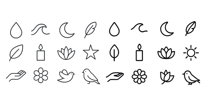 Set of minimalist nature and peace line icons