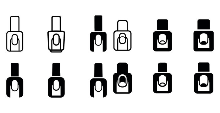 Minimalistic nail polish bottle icons in various styles and designs