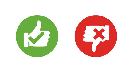 A set of simple vector icons showing a green thumbs up for approval and a red thumbs down for disapproval, representing feedback and choice