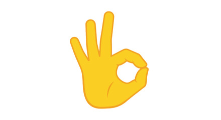An isolated vector illustration of a yellow hand making the OK gesture. This symbol represents approval, perfection, and agreement
