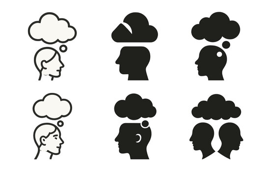 Marketing Escapism Logos. escapism in marketing. Icon set. Set Logo of escapism in marketing: consumer daydream bubble. harmonious logo variations of the same