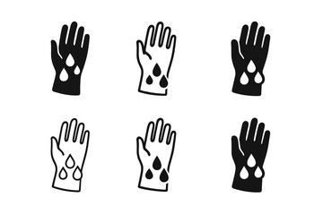 Obraz premium Rubber Glove Icons. Rubber Gloves. Icon set. Set Logo of Rubber Gloves: Glove with water droplets. harmonious logo variations of the same emblematic concept
